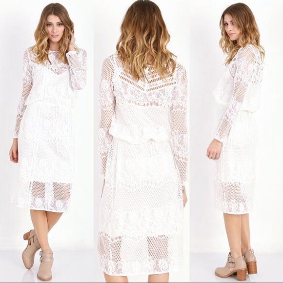 Free People Dresses & Skirts - Free People White Lace Midi Dress